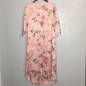 NWT Cabernet Sleep Sense satin floral long sleeve midi night gown sz S